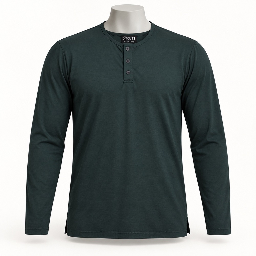 Cuts Henley Shirt Men Small Black Minimalist Pyca Pro Split Hem Long Sleeve